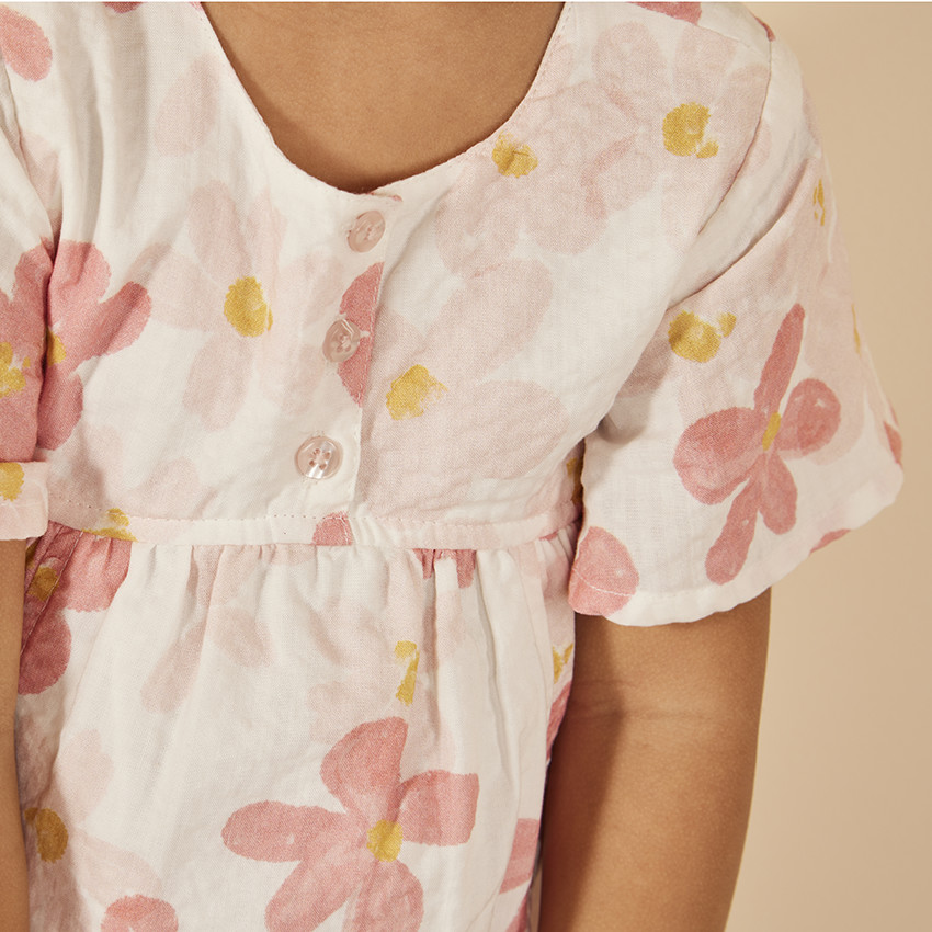 Φόρεμα κοντό μανίκι με βολάν και floral σχέδιο για bebe κορίτσι 