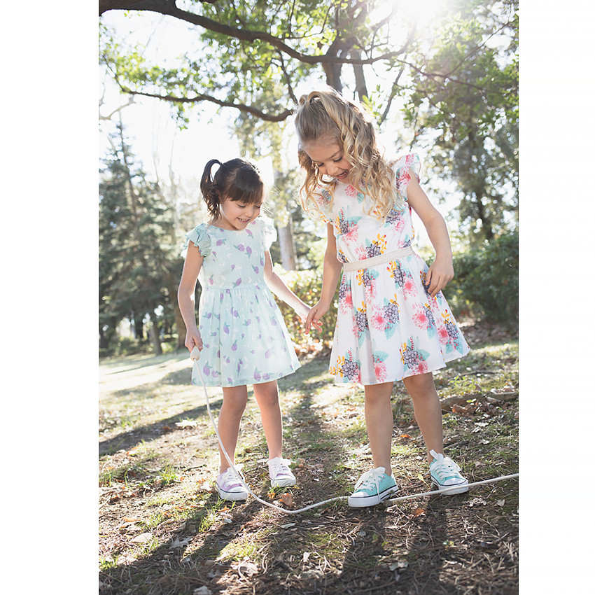 Robe manches courtes volantées en voile de viscose pour fille 