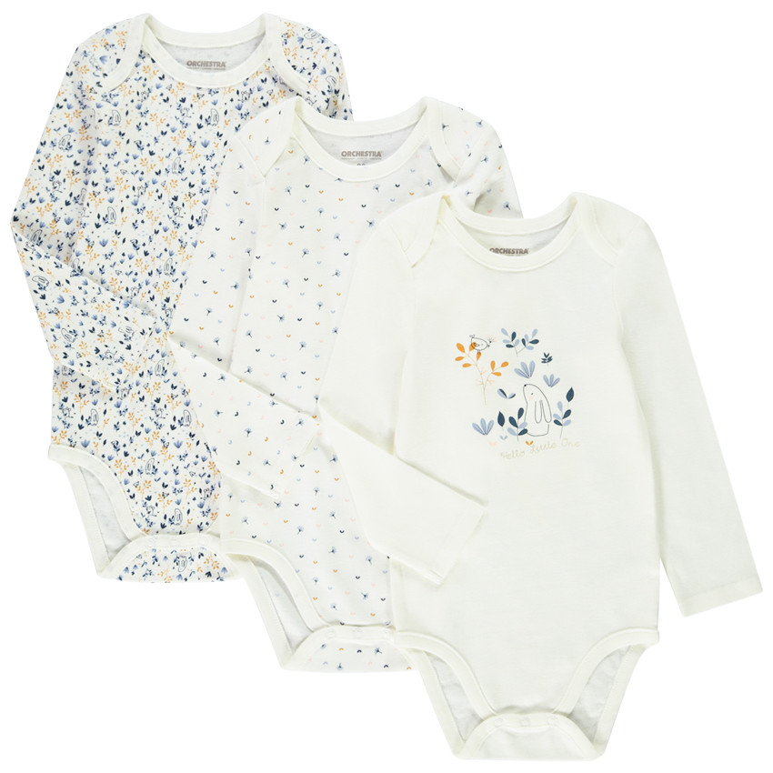 Lot de 3 bodies manches longues en jersey imprimé fleuri pour bébé fille Main Lot de 3 bodies manches longues en jersey imprimé fleuri pour bébé fille