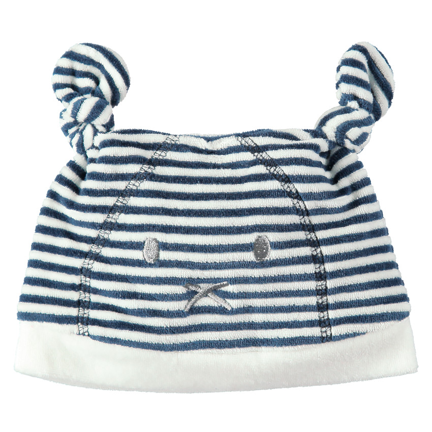 Σκούφος βελουτέ με ρίγες και ανάγλυφα αυτάκια 