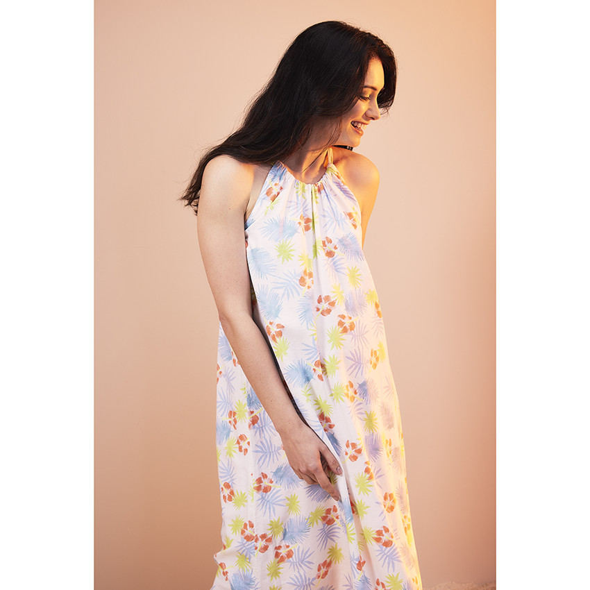 Μακρύ φόρεμα με εξωτικό print για γυναίκες 