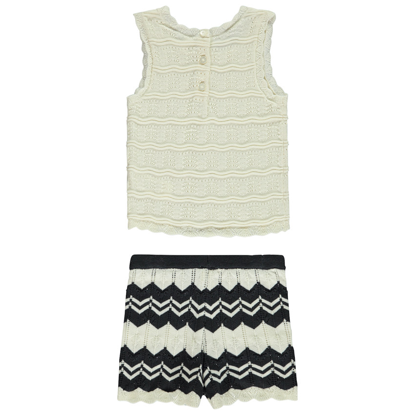 "Σύνολο από πλεκτό αμάνικο μπλουζάκι + σορτς με φαντεζί σχέδιο για bebe κορίτσι" 
