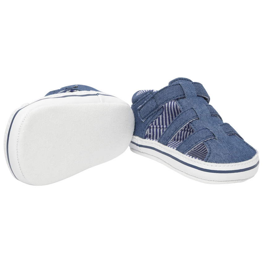 Σανδάλια βελουτέ μπλε τζιν με ριγέ φόδρα 