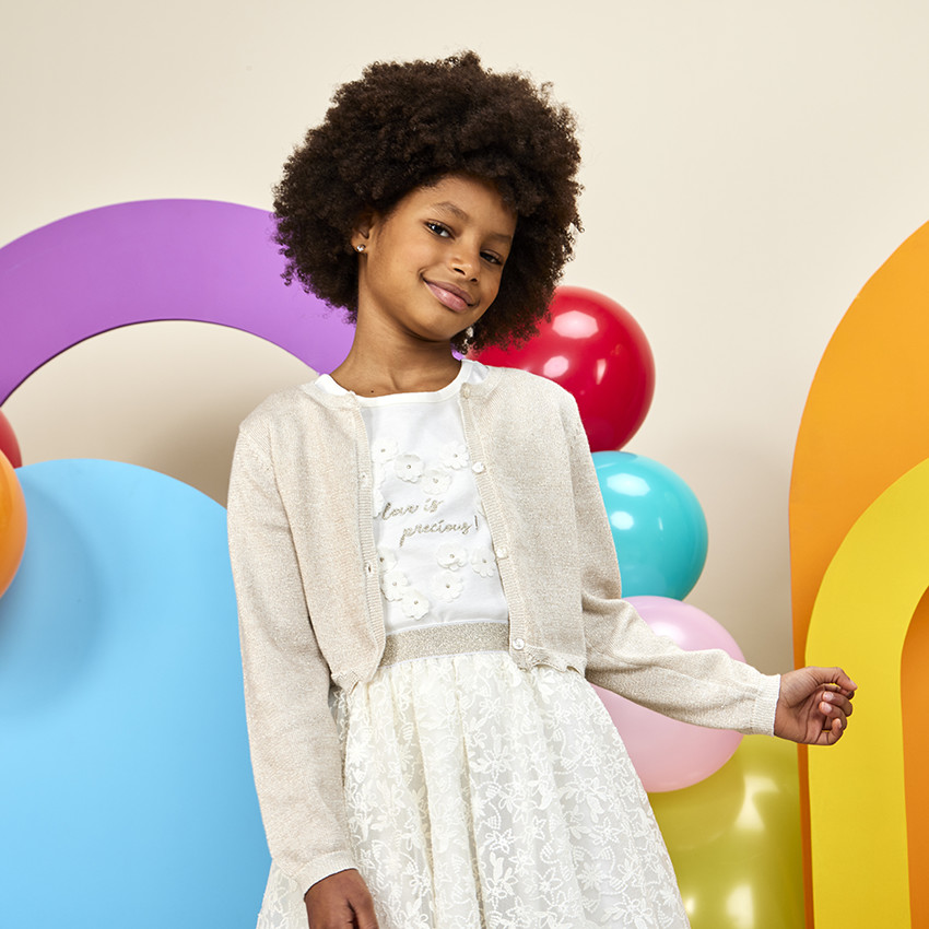 Ζακέτα μπολερό από πλεκτό με σχέδιο αζούρ και glitter για κορίτσι 