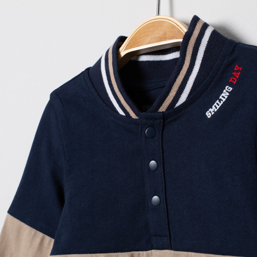 Polo tricolore col teddy print bouledogue français 