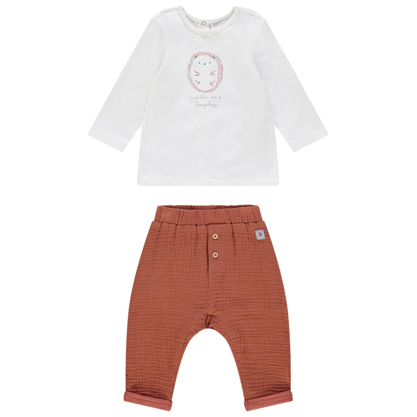 Ensemble avec t-shirt print hérisson et pantalon en gaze de coton  Additional Ensemble avec t-shirt print hérisson et pantalon en gaze de coton