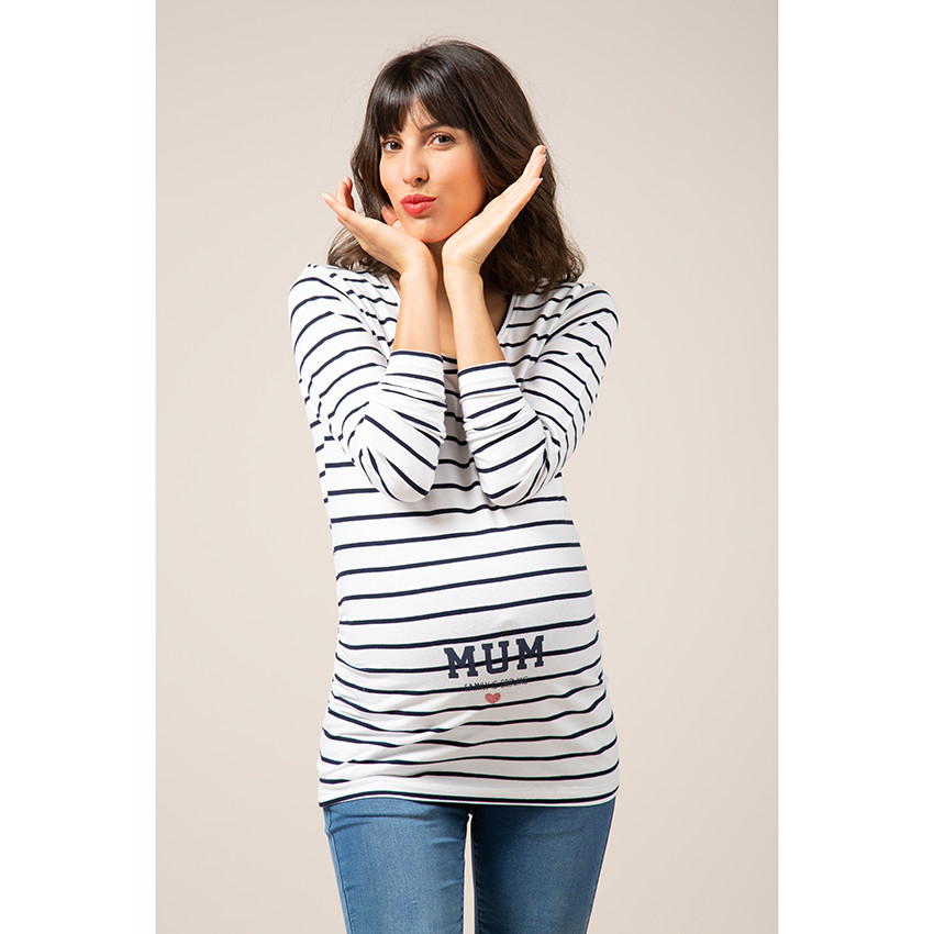 Μακρυμάνικη μπλούζα με ρίγες και διακοσμητικό σχέδιο 