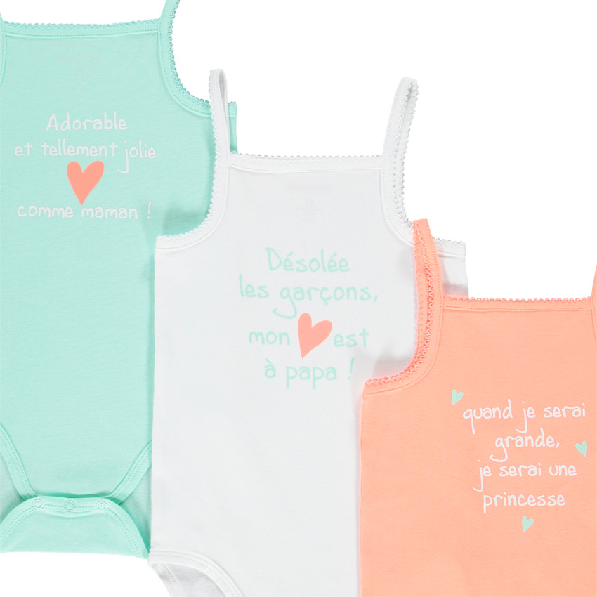 Σετ από 3 bodies με λεπτές τιράντες και μήνυμα σχέδιο για bebe κορίτσι 