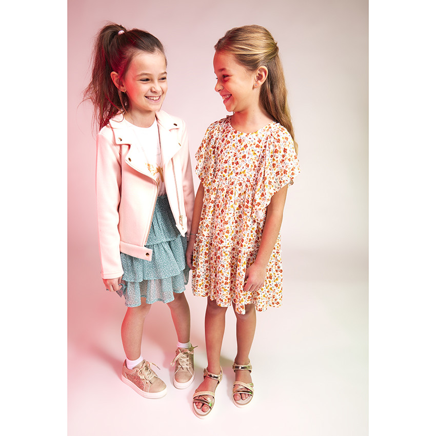 Φούστα κοντή με βολάν crépon με σχέδιο για κορίτσι 