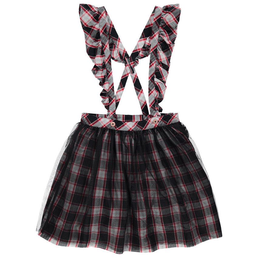 Καρό φούστα με τιράντες, βολάν και μοτίβο Μίνι 