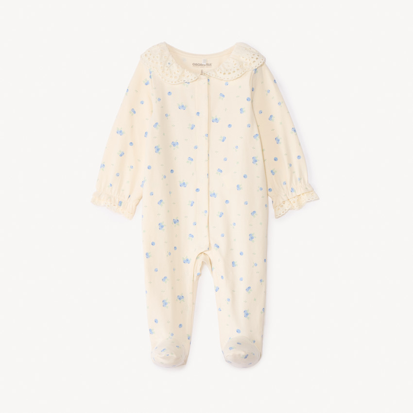 Βαμβακερός υπνόσακος με εκτύπωση μύρτιλλων και κεντητό γιακά για κορίτσι μωρού 