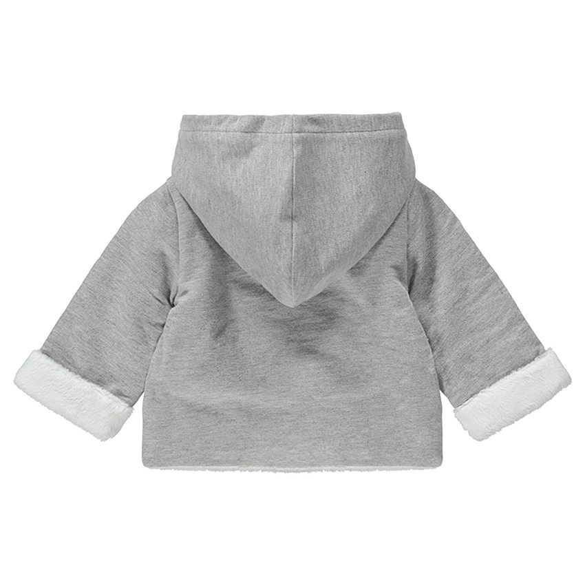 Φανελένια ζακέτα με επένδυση sherpa, κουκούλα και τυπωμένα αρκουδάκια 