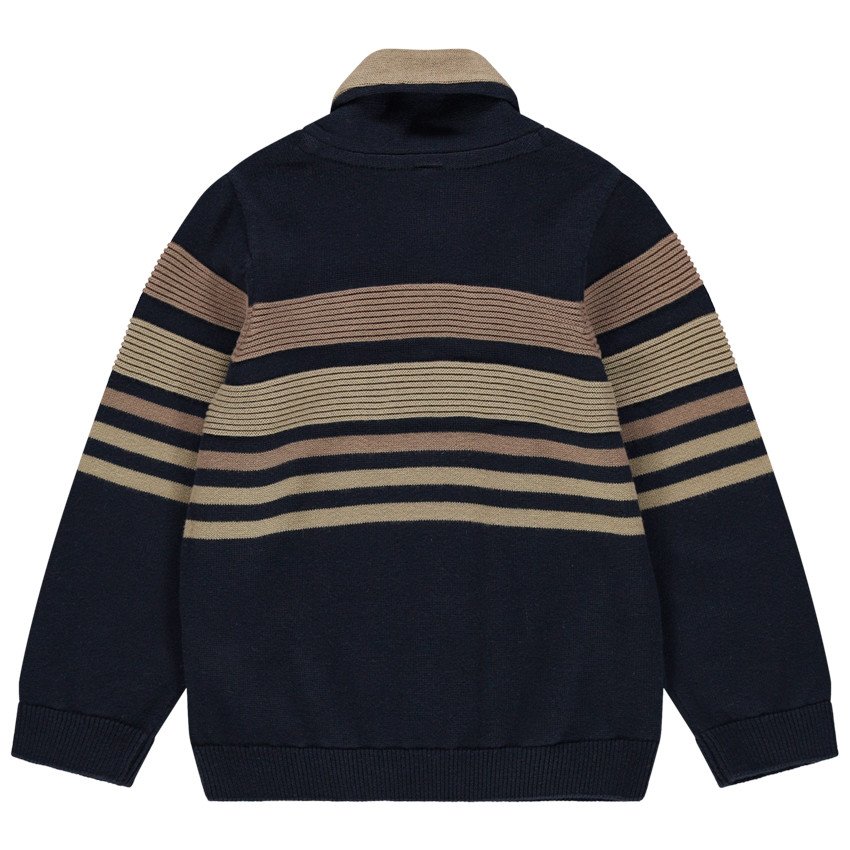 Pull en tricot à rayures et col châle boutonné 