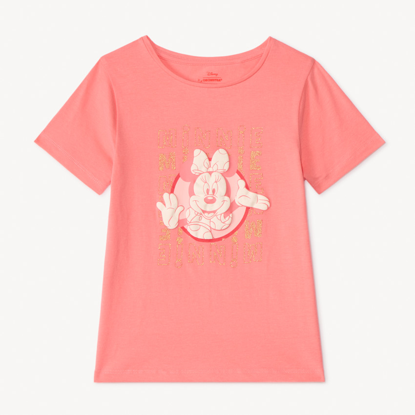 T-shirt με κοντά μανίκια με τύπωμα παγιέτας Minnie Disney για κορίτσι 