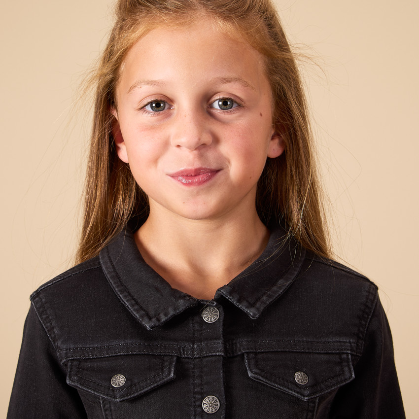 Φόρεμα μακρυμάνικο μονόχρωμο με εφέ πουκαμίσου για κορίτσι 