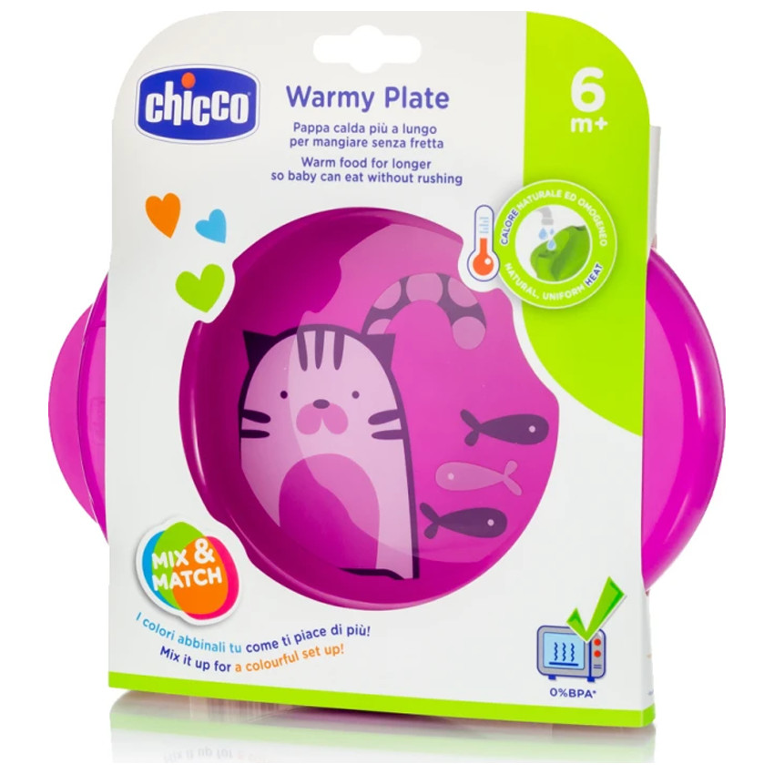 Chicco Πιάτο WARMY PLATE Πιάτο Θερμός Ροζ 6Μ+, 1τμχ 
