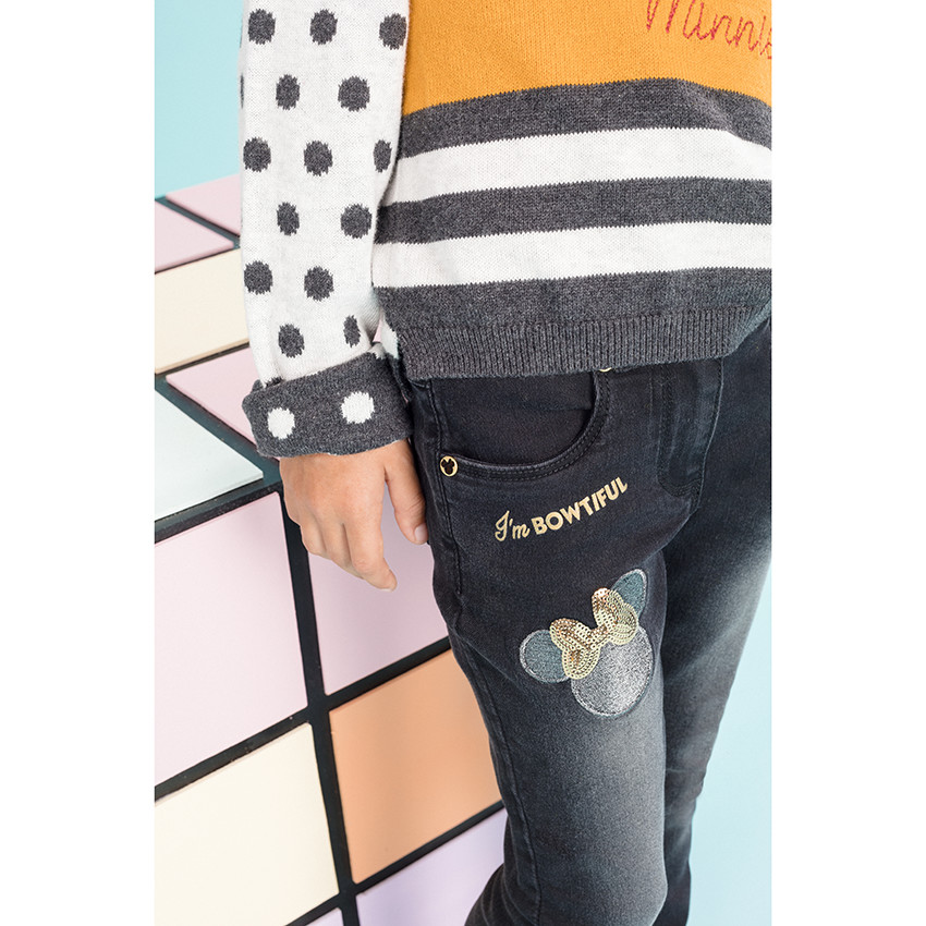 Jean effet used coupe slim motif Minnie en sequins 