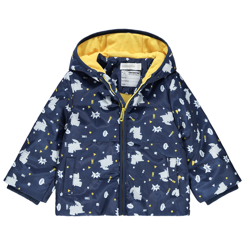 Εμπριμέ παρκά με κουκούλα και μοτίβο δεινόσαυρους 