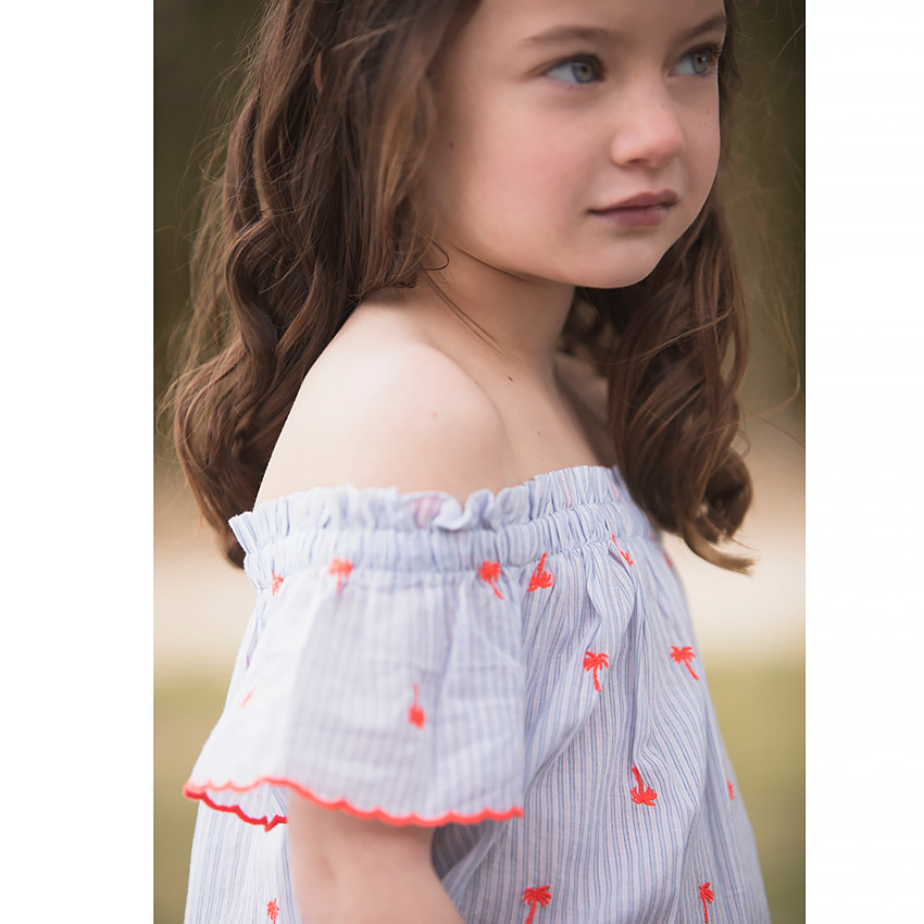 Τουνίκ με κοντά μανίκια, ριγέ και σχέδιο φοίνικες για κορίτσι 