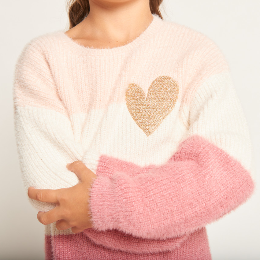 Robe en tricot effet colorblock pelucheux pour fille  