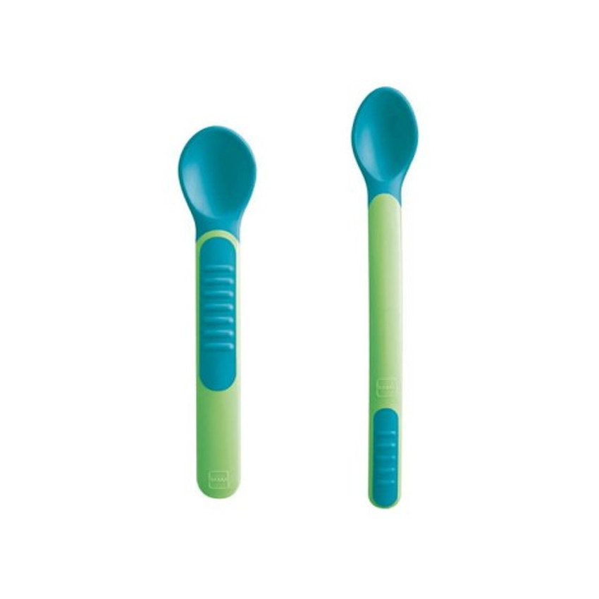 Mam Heat Spoons Θερμοευαίσθητα Κουταλάκια Mε Θήκη 6+ Μηνών Πράσινο-Μπλε 2 τεμάχια 