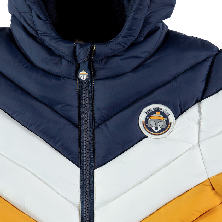 Μπουφάν τρίχρωμο καπιτονέ  με κουκούλα  