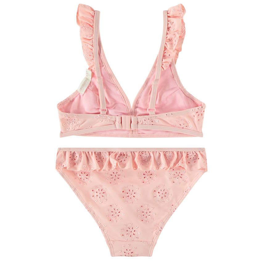 Μαγιό 2 τμχ. με λεπτομέρειες βολάν και κέντημα αγγλικό για κορίτσι 