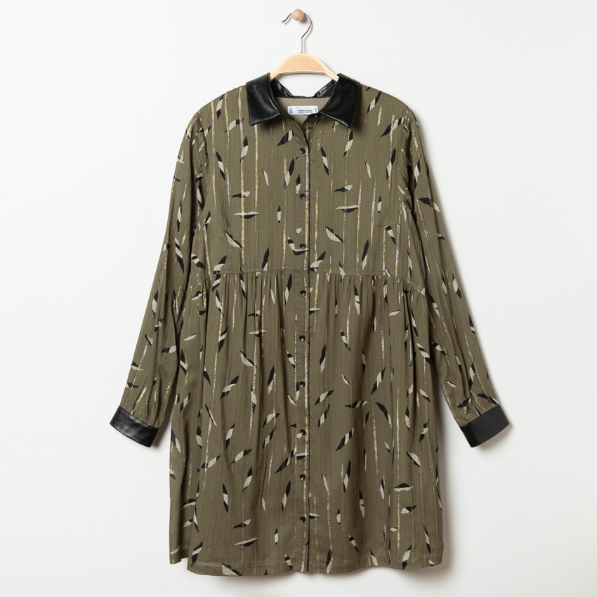 Φόρεμα μακρυμάνικο εγκυμοσύνης με σχέδιο με λεπτομέρειες δερματίνη  Additional Φόρεμα μακρυμάνικο εγκυμοσύνης με σχέδιο με λεπτομέρειες δερματίνη