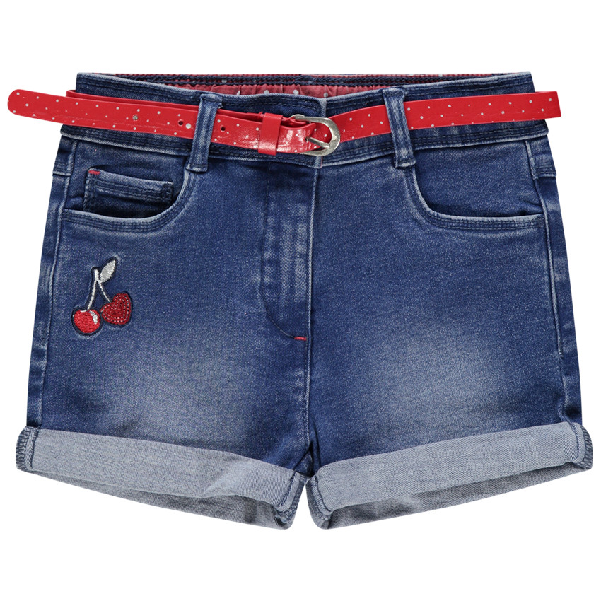 Σορτς jean effet used με κεράσια κεντημένα 