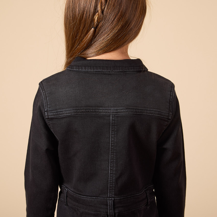 Φόρεμα μακρυμάνικο μονόχρωμο με εφέ πουκαμίσου για κορίτσι 