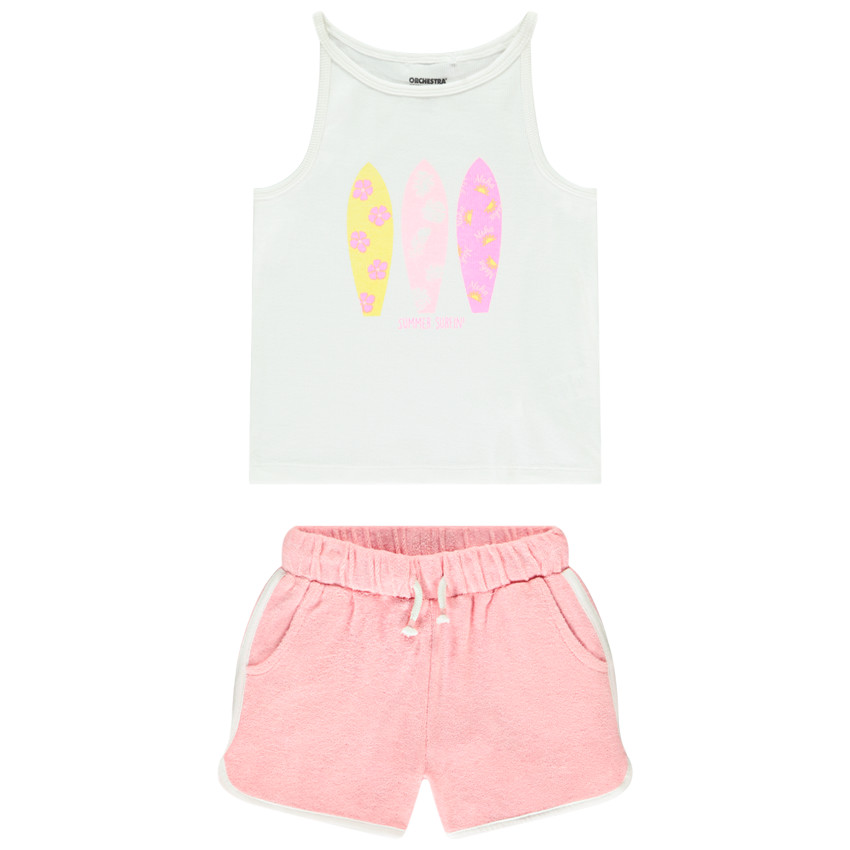 Σετ 2 τμχ. με αμάνικο μπλουζάκι rib και σχέδιο σανίδες σερφ για κορίτσι 
