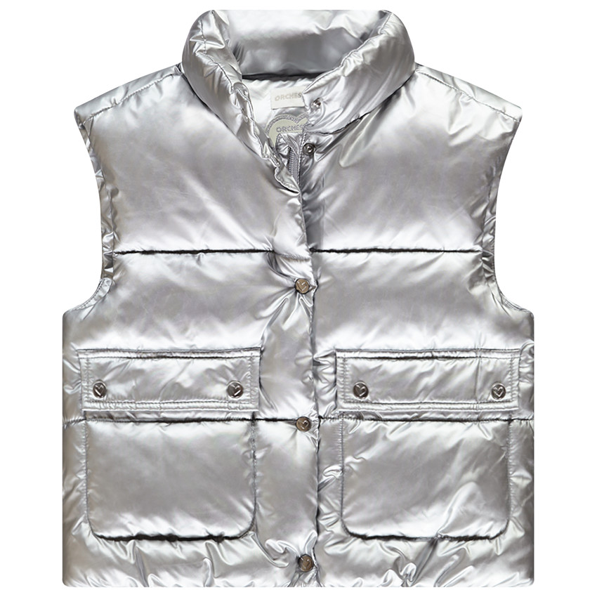 Αμάνικο μπουφάν μονόχρωμο με ιριδίζουσα όψη για κορίτσι 