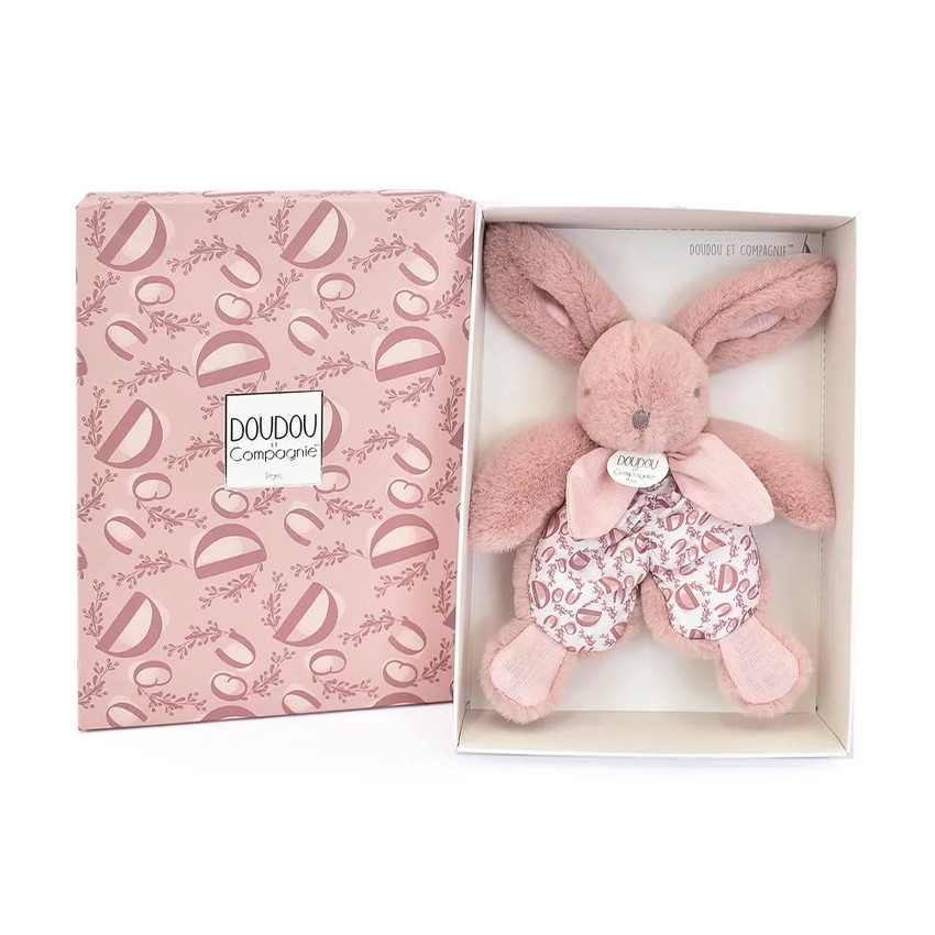 Doudou plat Lapin 18 cm rose poudré 