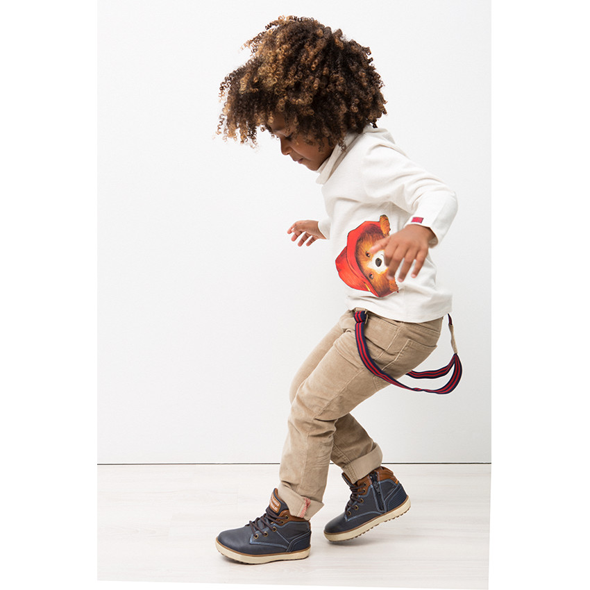 Βελούδινο παντελόνι με ριγέ αφαιρούμενες τιράντες 