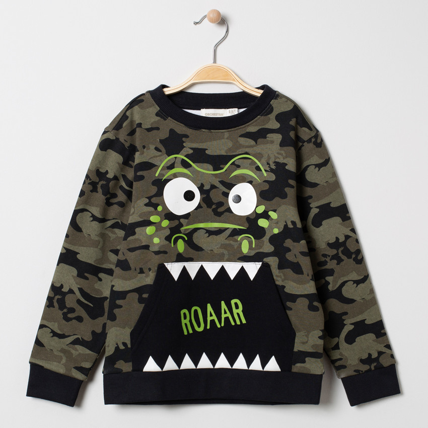 Sweat en molleton motif camouflage et print dinosaure 