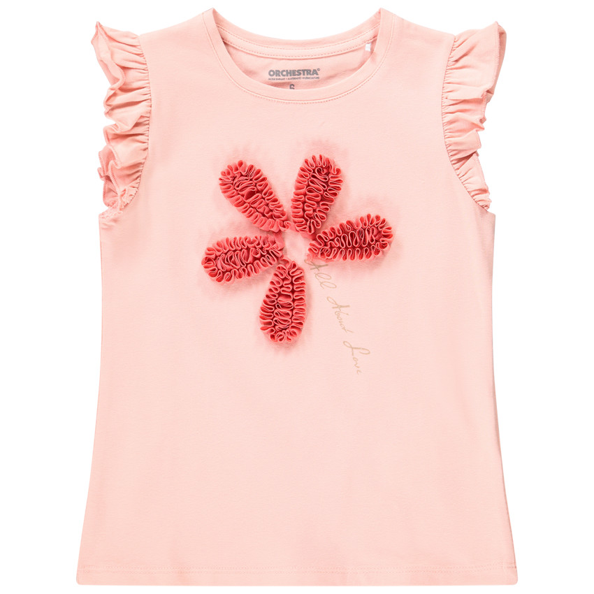 T-shirt κοντομάνικο με βολάν με σχέδια ανάγλυφα για κορίτσι 