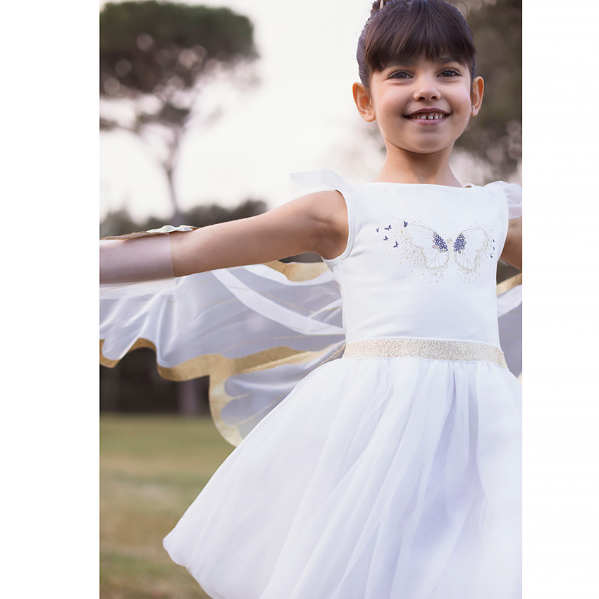 Robe de cérémonie en tulle + ailes de papillon pour fille 