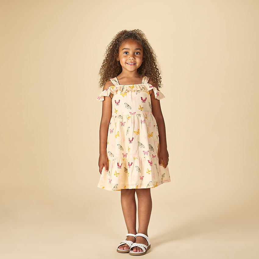 Φόρεμα με πέφτοντες ώμους και σχέδιο πεταλούδες για κορίτσι 