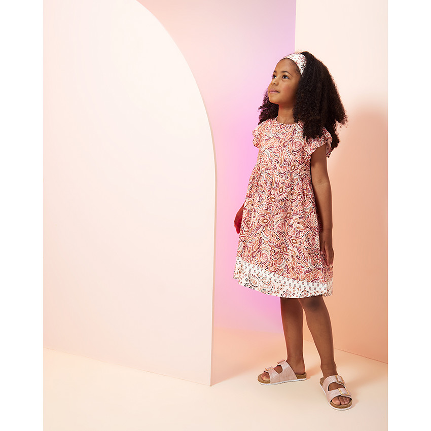 Φόρεμα κοντό μανίκι με μποέμ σχέδιο για κορίτσι 