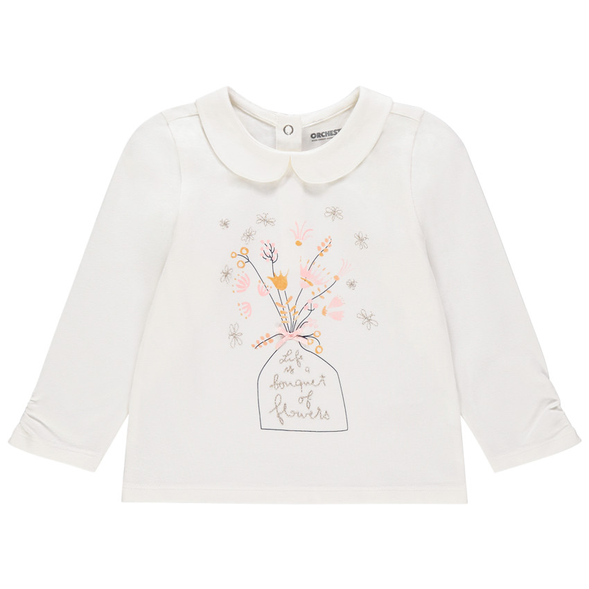 T-shirt manches longues col Claudine print bouquet et fleurs 