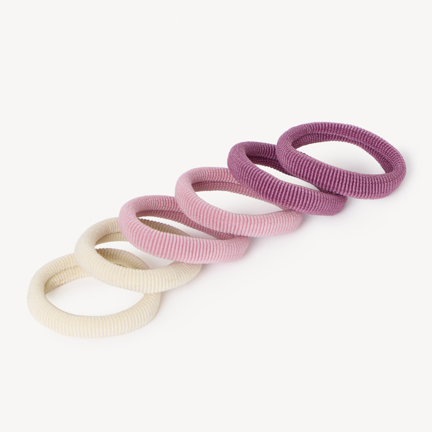 Σετ 6 κλιπ και τσιμπιδάκια με 6 λαστιχάκια για κορίτσι écru και ροζ 