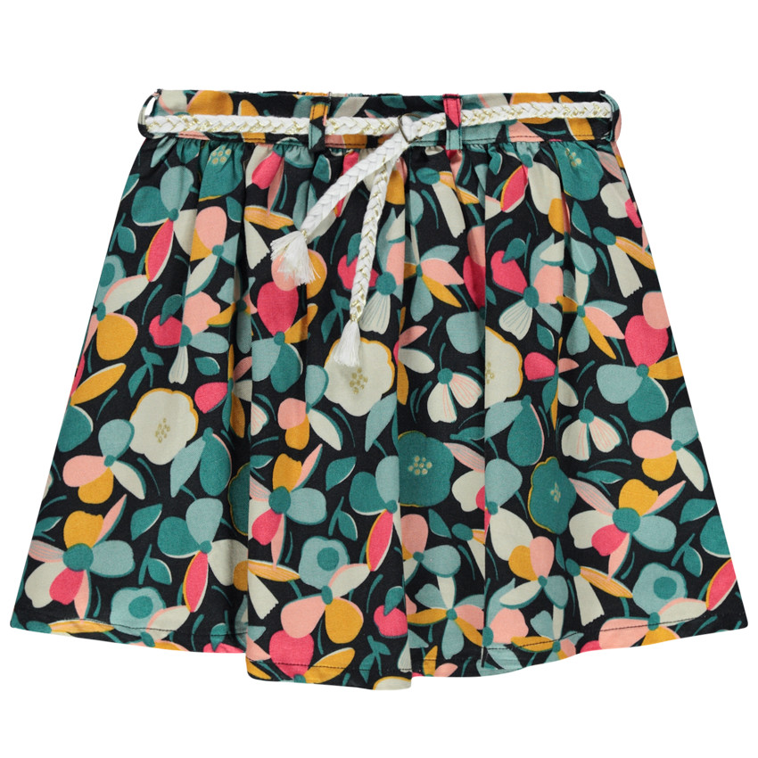 Jupe fluide à motif floral all-over et ceinture tressée 