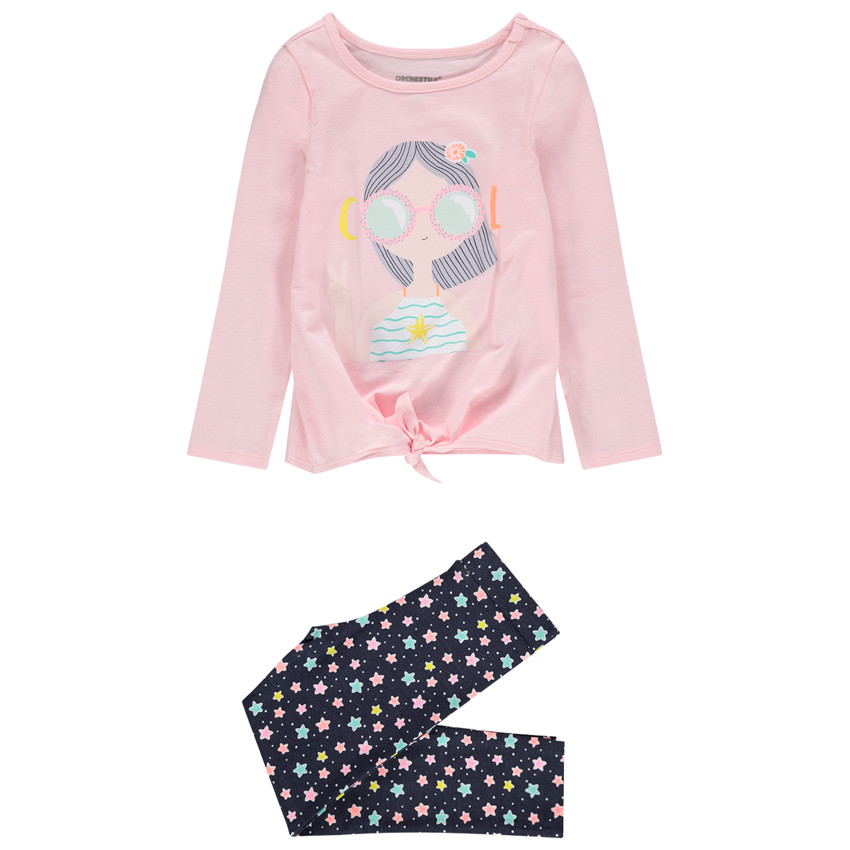 Pyjama en jersey print fille et bas étoilé 