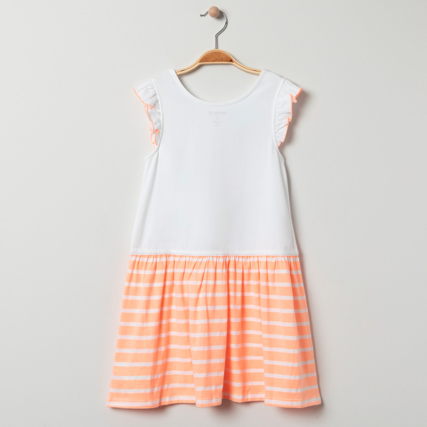 Φόρεμα με οργανικό βαμβάκι με βολάν στα μανίκια και  φρούτα σχέδια 