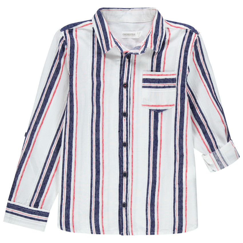 Μακρυμάνικο πουκάμισο με κάθετες ρίγες και τσέπη 