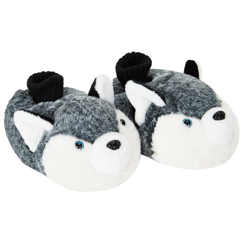 Παντοφλάκια γκρι και λευκά με σχέδιο σκύλο για αγόρι 