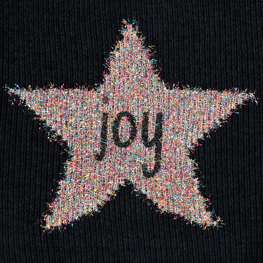 Παιδικά - Πλεκτό πουλόβερ με balloon μανίκια και ζακάρ αστέρι με γυαλιστερό νήμα 