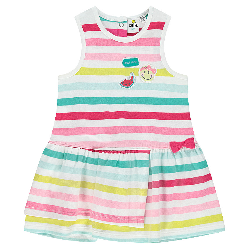 Φόρεμα με ρίγες σε αντίθεση και σήματα Smiley 