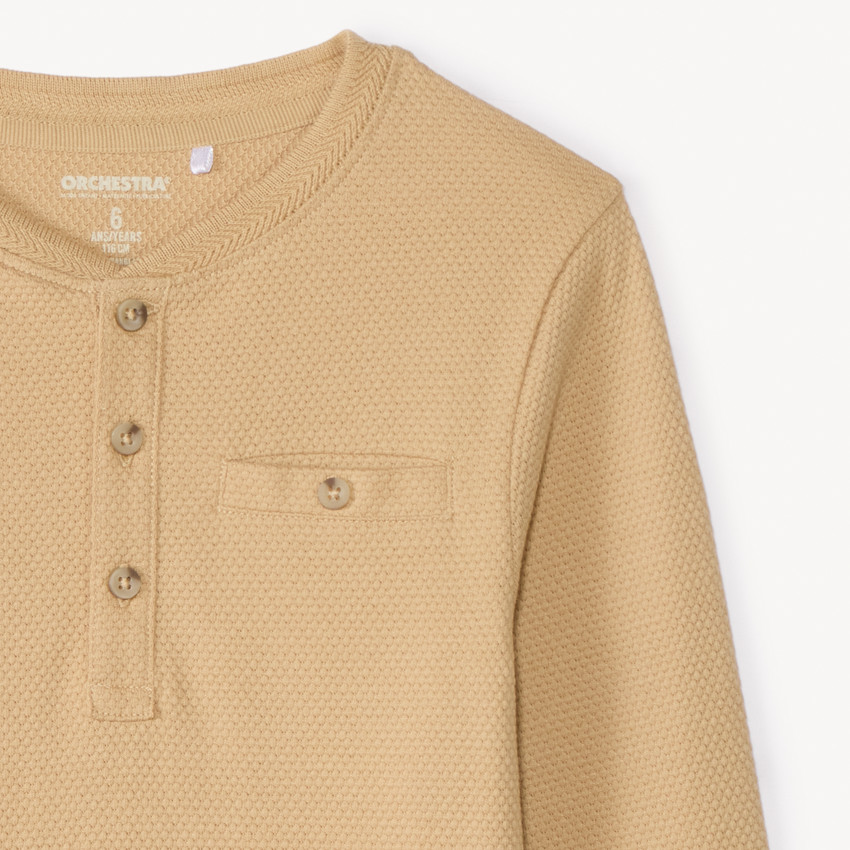 T-shirt à manches longues uni avec col tunisien pour garçon 