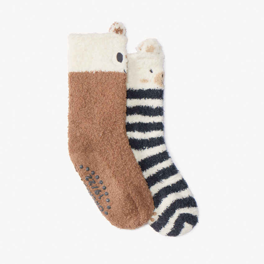 Lot de 2 paires de chaussettes antidérapantes animaux pour bébé garçon 